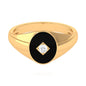 Natural Diamond Mens Signet Engagement Ring with Black Enamel