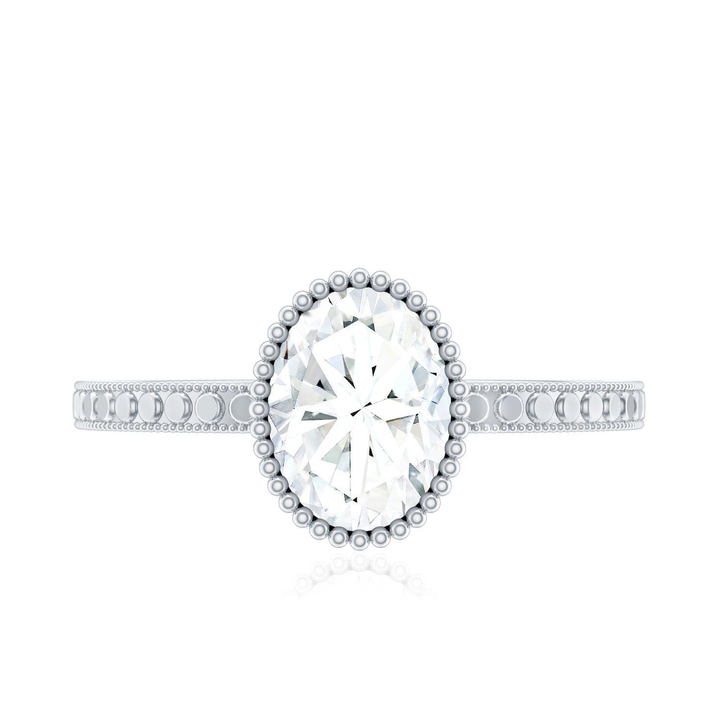 Solitaire Moissanite Oval Engagement Ring with Beaded Detailing