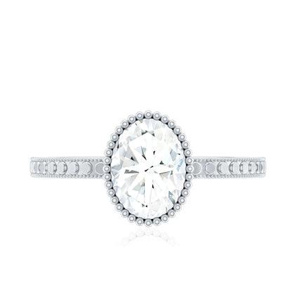 Solitaire Moissanite Oval Engagement Ring with Beaded Detailing