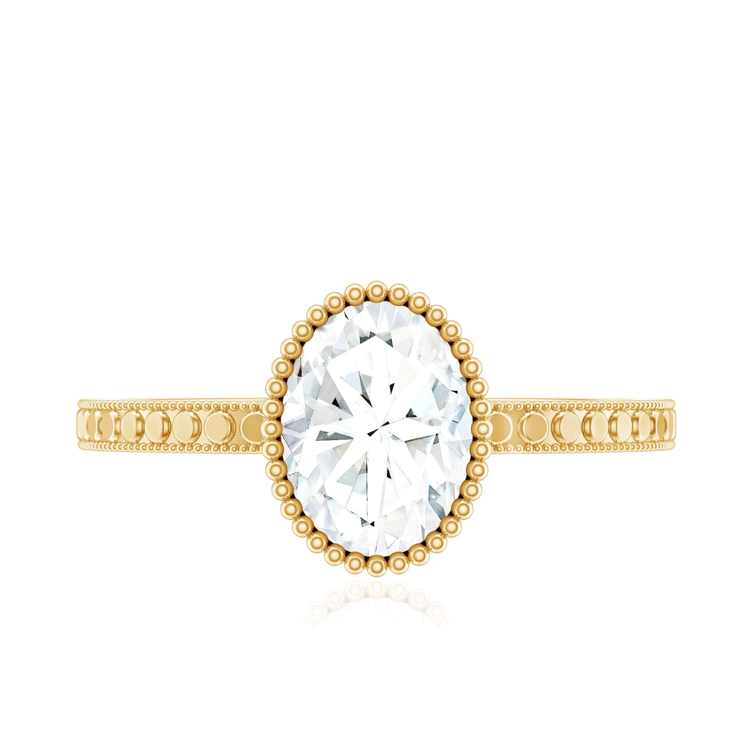 Solitaire Moissanite Oval Engagement Ring with Beaded Detailing