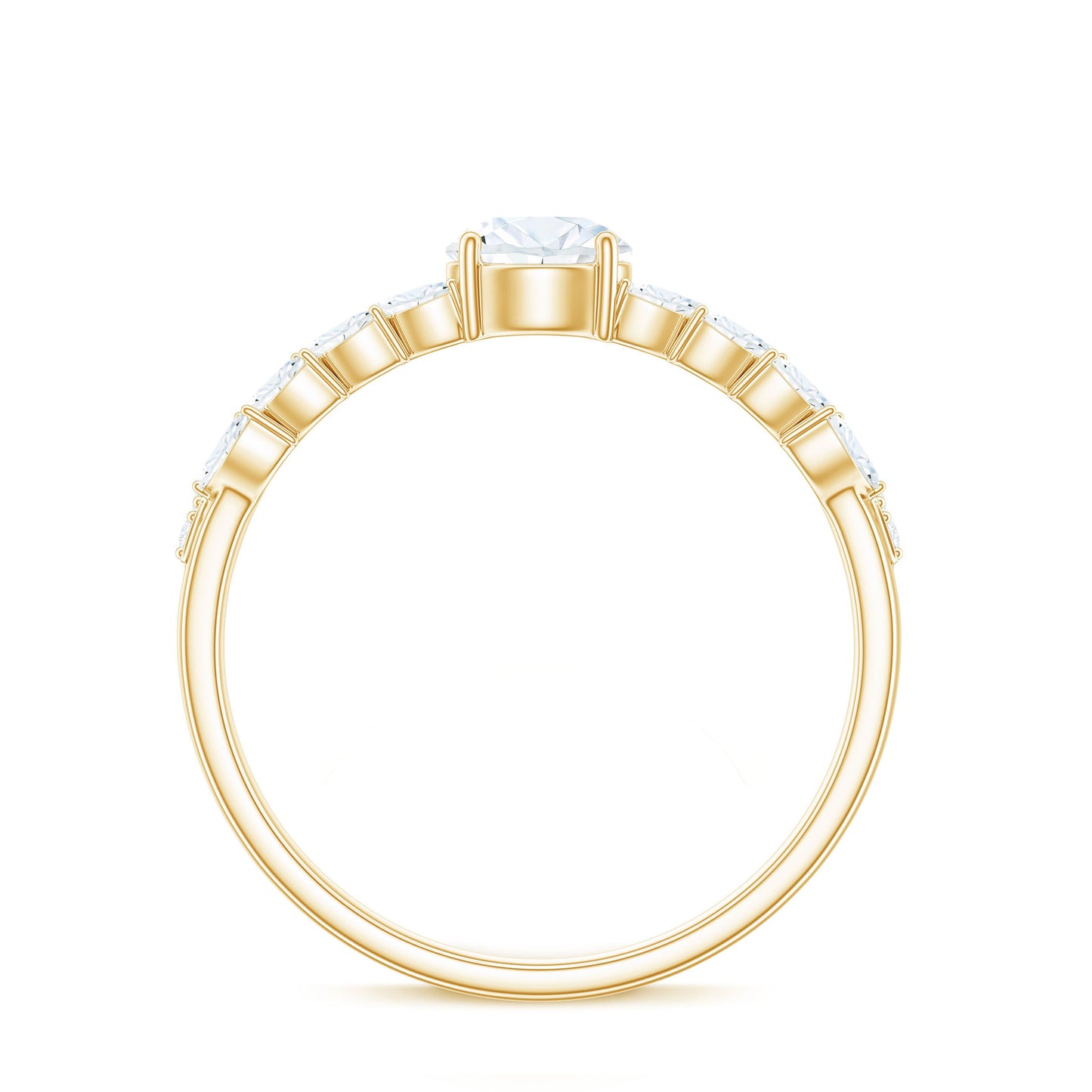 Round Shape Moissanite Engagement Ring with Marquise Side Stones