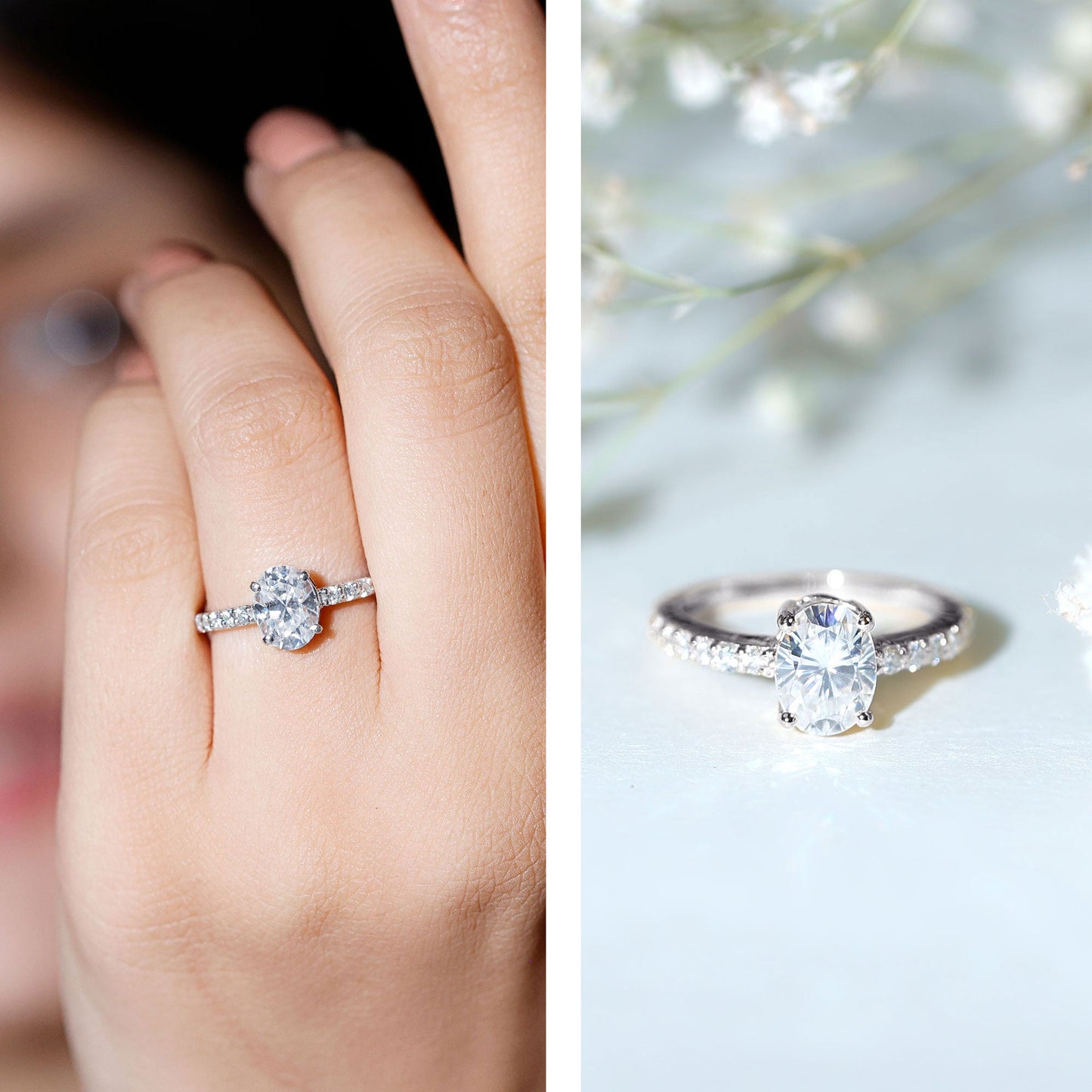 1 Carat Moissanite Oblong Engagement Ring for Women