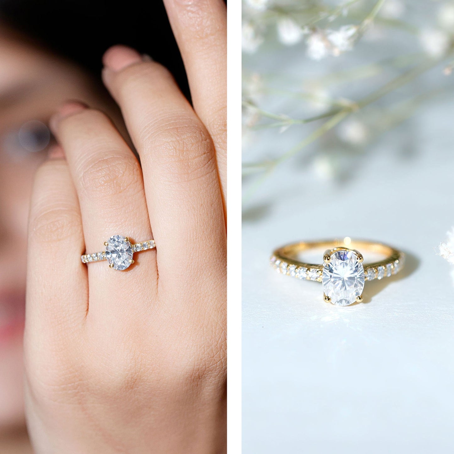 1 Carat Moissanite Oblong Engagement Ring for Women