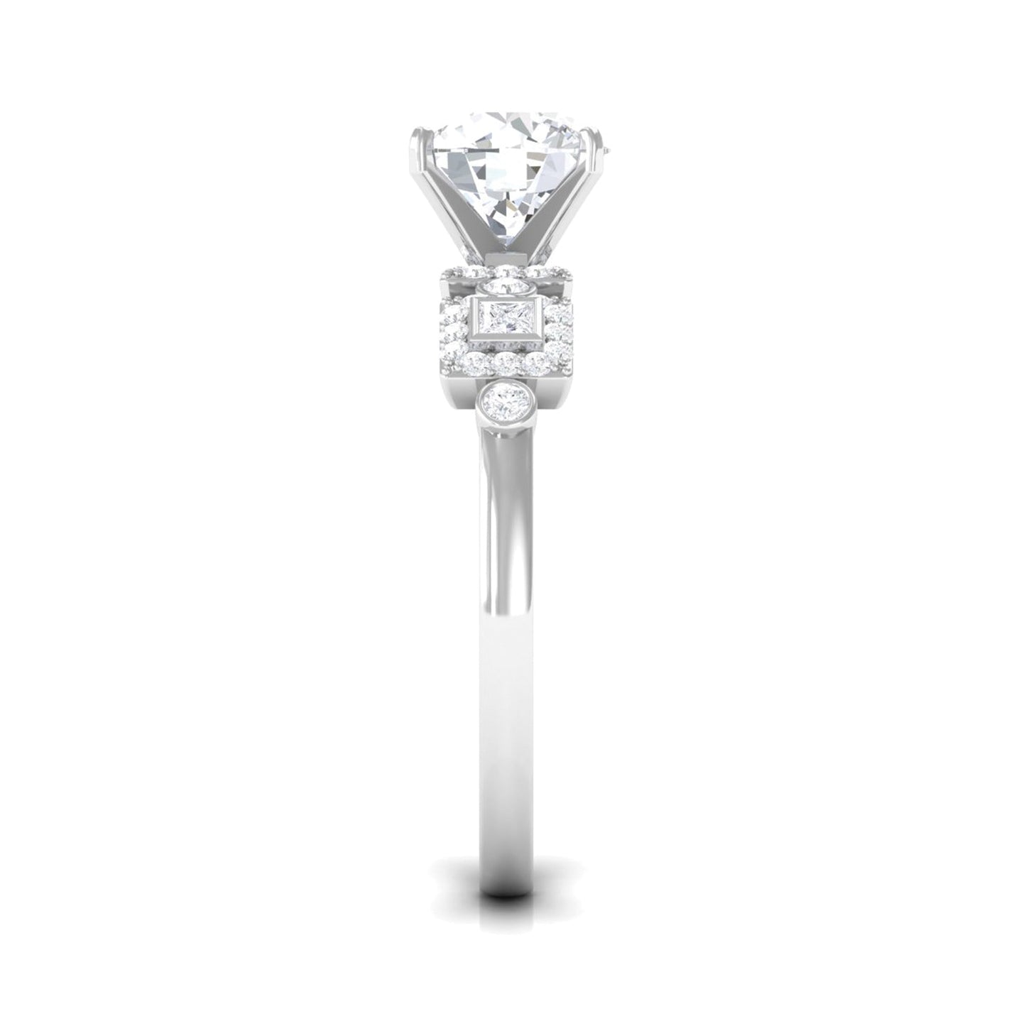 Round Cut Moissanite Antique Looking Engagement Ring