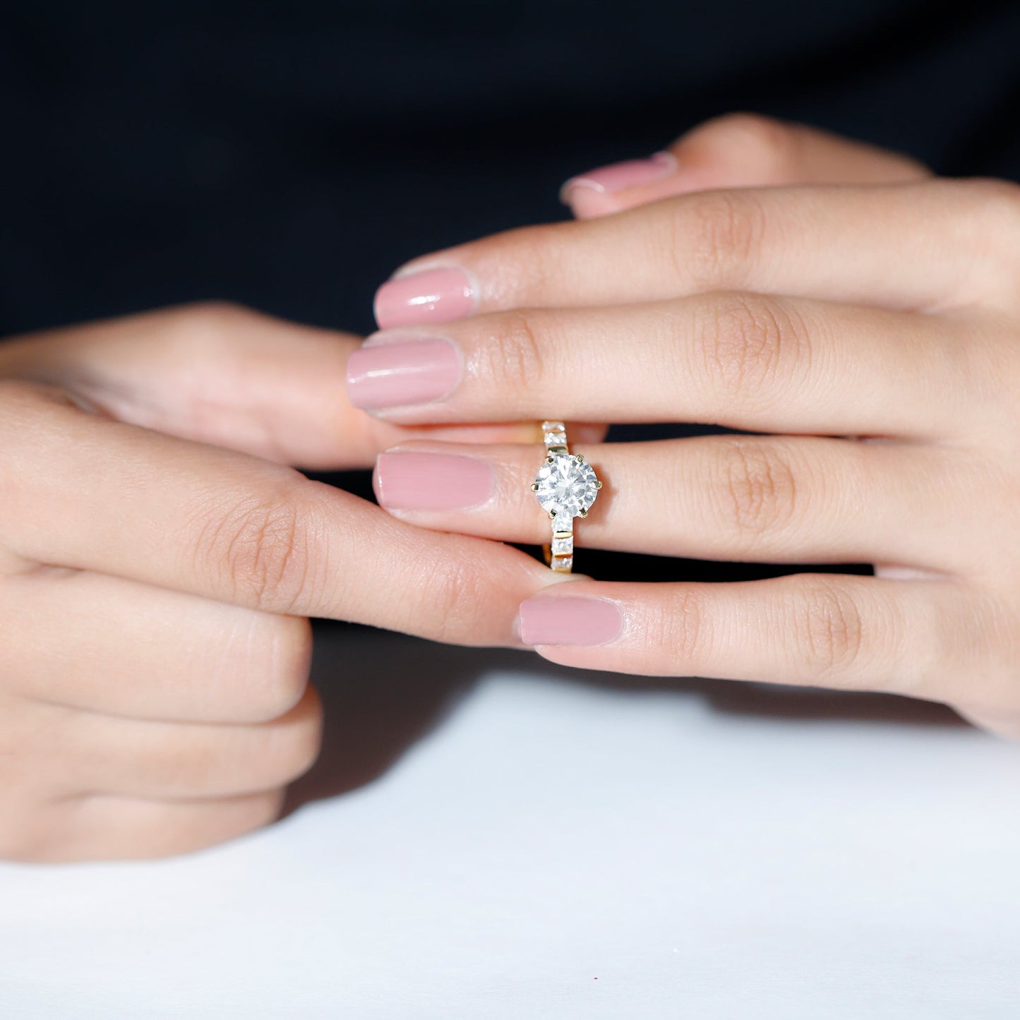 Round Cut 2 CT Moissanite Solitaire Engagement Ring with Side Stones