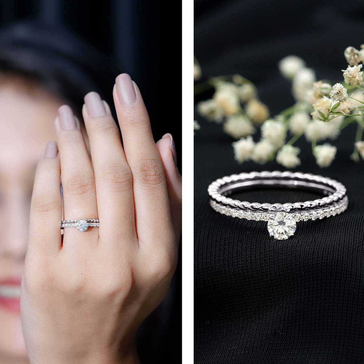 Round Cut Moissanite Designer Engagement Ring With Certificate