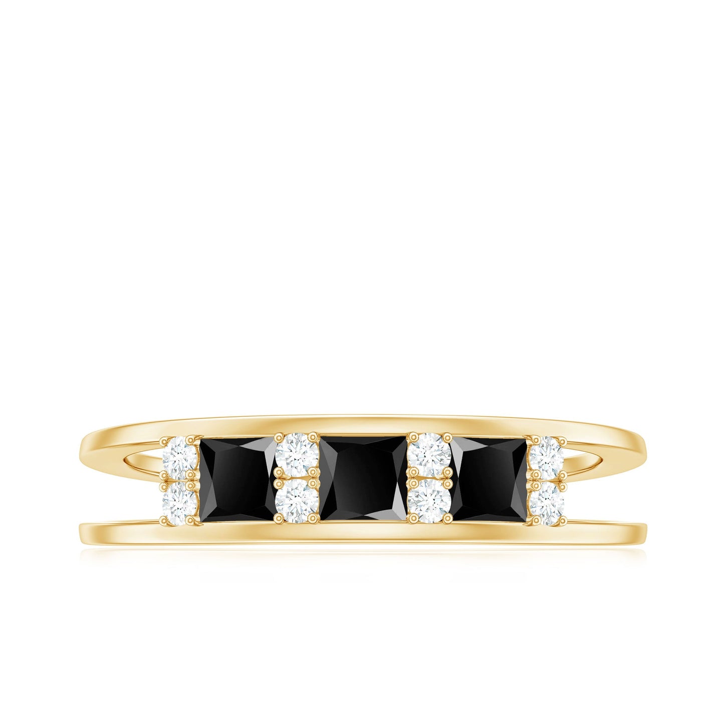 Certified Princess Cut Lab Grown Black and White Diamond Double Band Ring