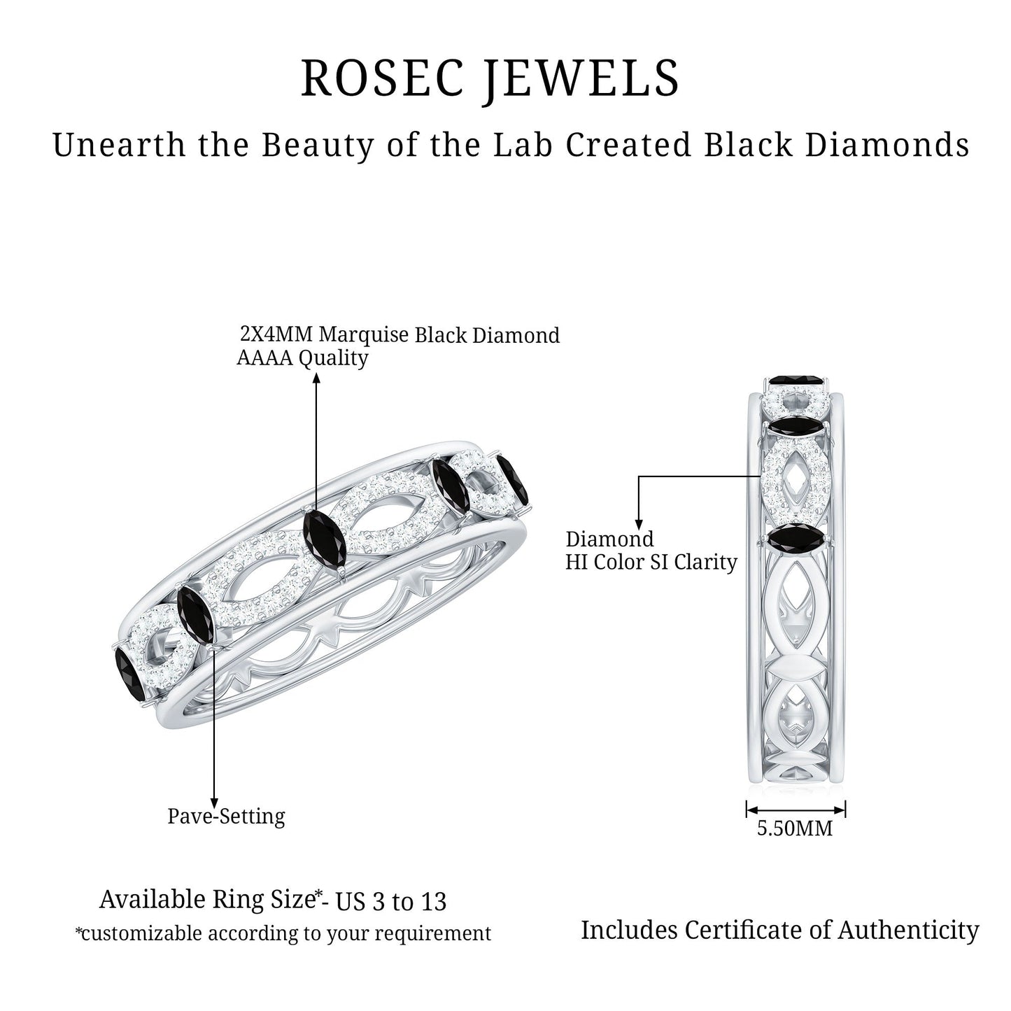 Certified Lab Grown Black and White Diamond Infinity Band Ring