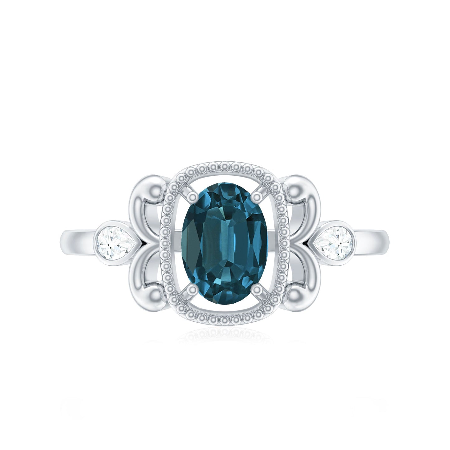 London Blue Topaz and Diamond Art Deco Engagement Ring