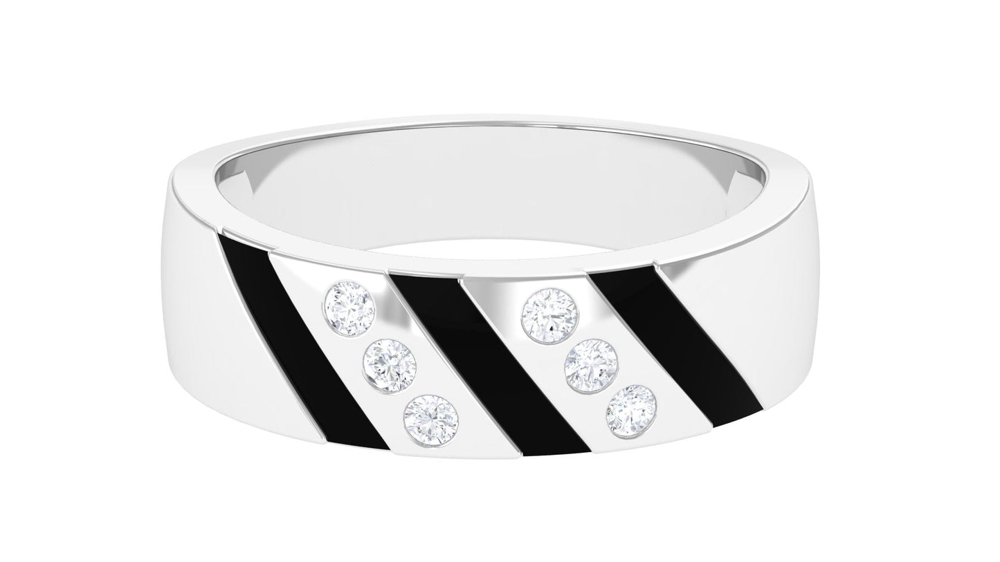 Natural Diamond Mens Wedding Band with Black Enamel