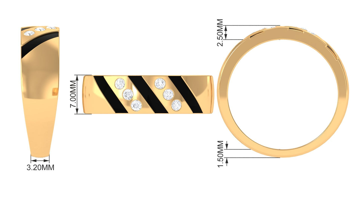 Natural Diamond Mens Wedding Band with Black Enamel