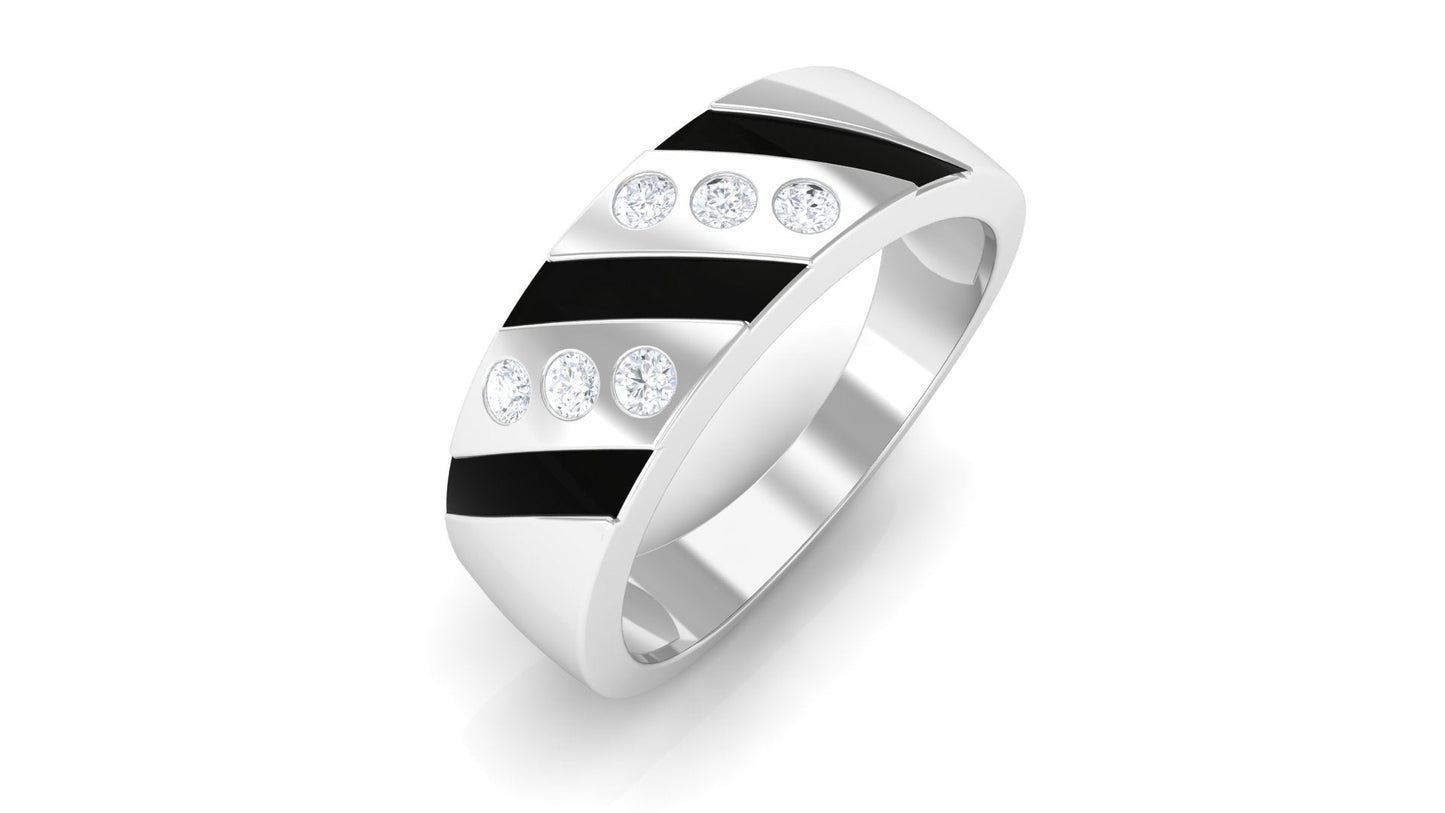 Natural Diamond Mens Wedding Band with Black Enamel