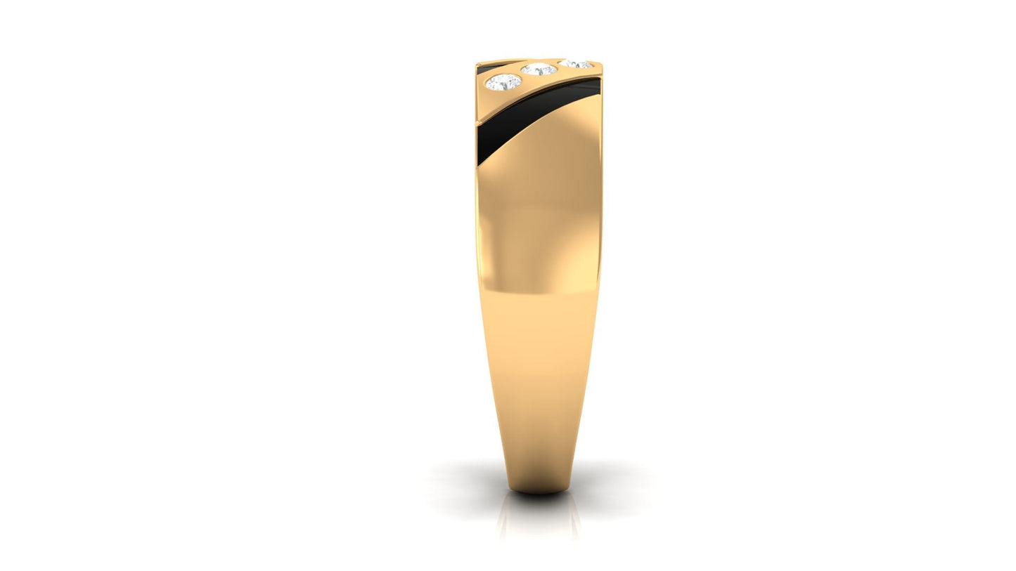 Natural Diamond Mens Wedding Band with Black Enamel
