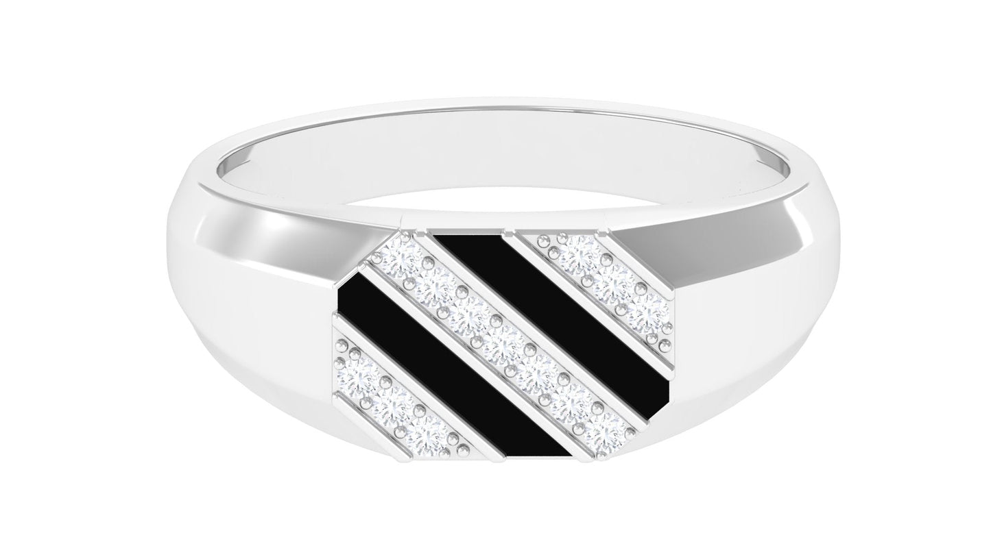Classic Diamond Mens Engagement Ring with Black Enamel