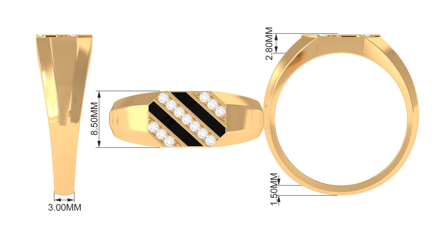 Classic Diamond Mens Engagement Ring with Black Enamel