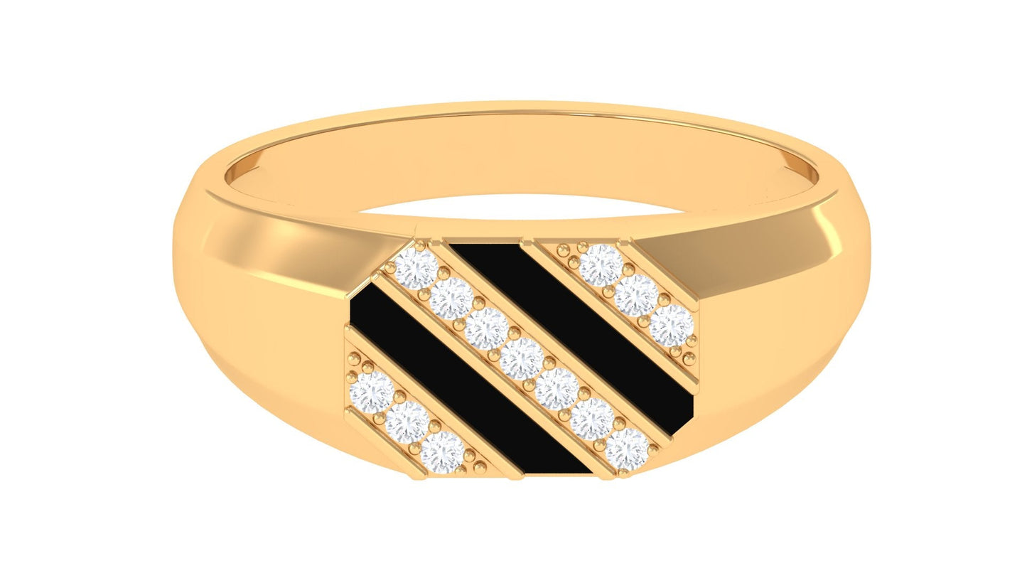 Classic Diamond Mens Engagement Ring with Black Enamel