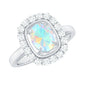 1.2 Carat Oval Cut Ethiopian Opal Halo Engagement Ring with Moissanite