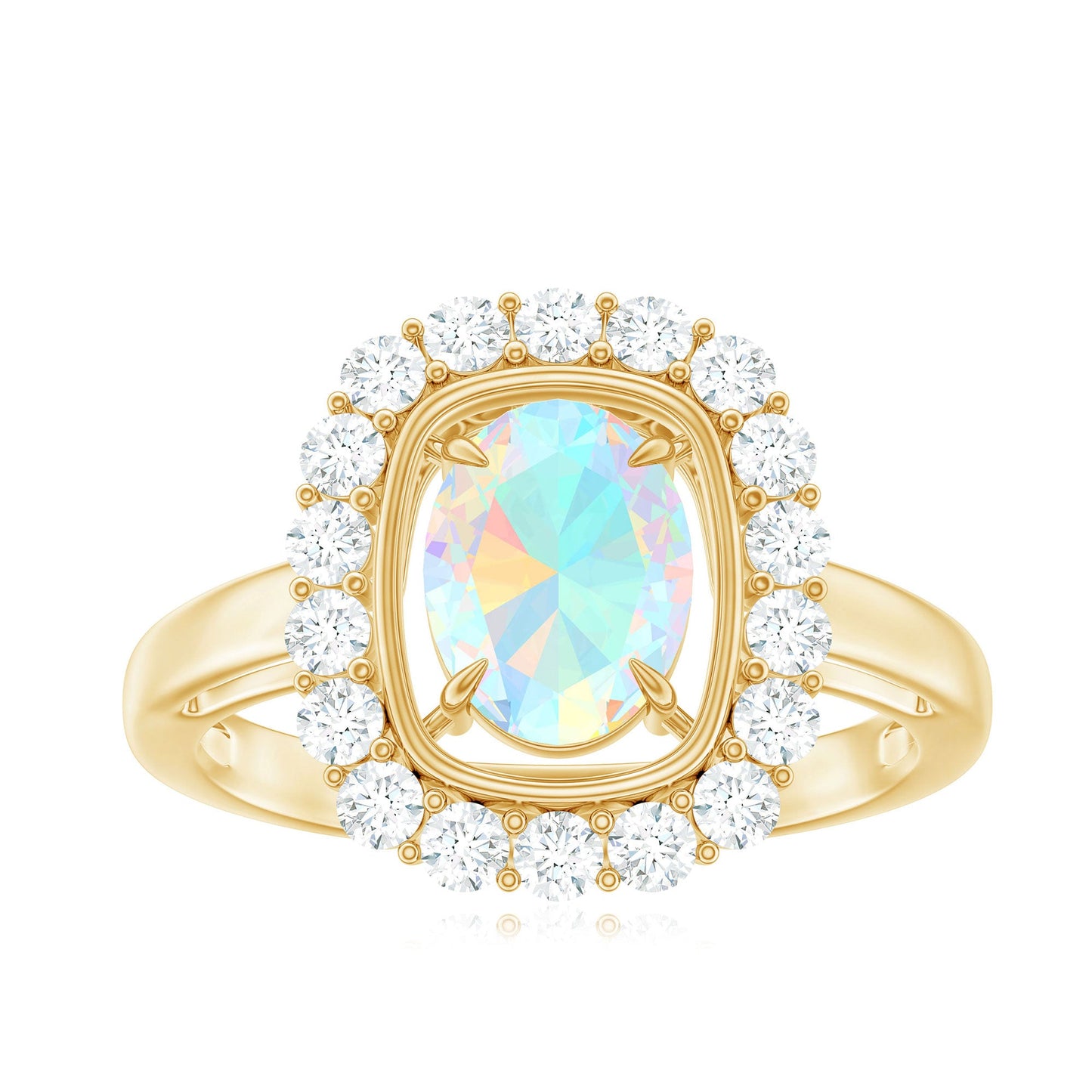 1.2 Carat Oval Cut Ethiopian Opal Halo Engagement Ring with Moissanite