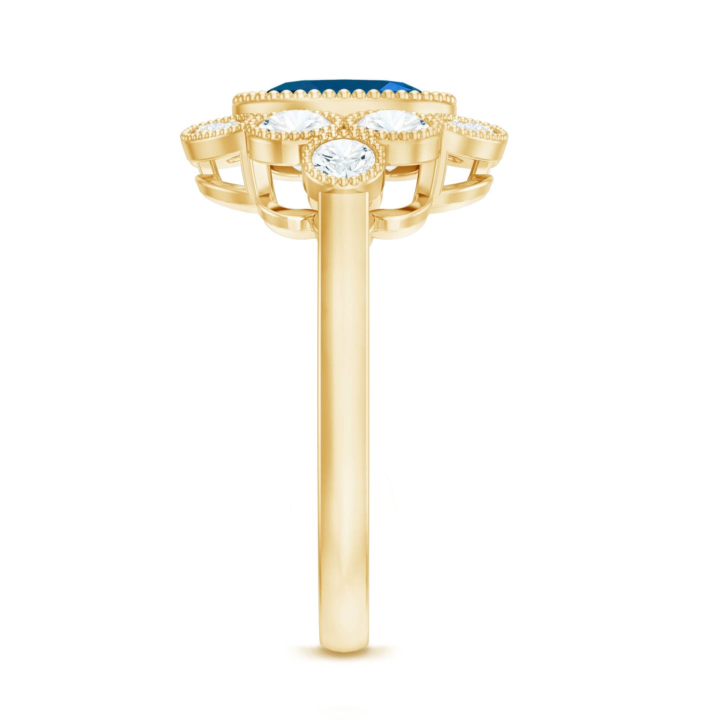 Real Oval London Blue Topaz Vintage Engagement Ring with Diamond