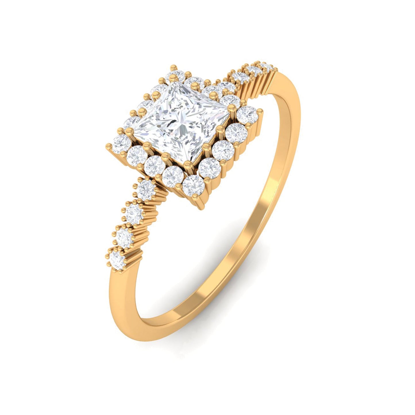 Certified Princess Cut Moissanite Engagement Ring with Halo