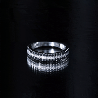 Certified Lab Grown Black and White Diamond Three Row Wedding Band