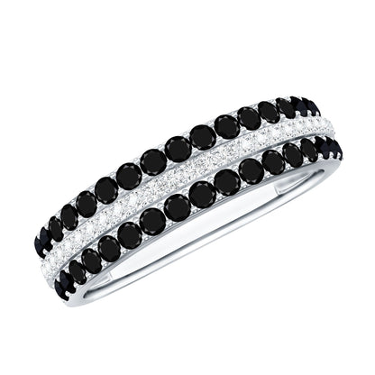 Certified Lab Grown Black and White Diamond Three Row Wedding Band