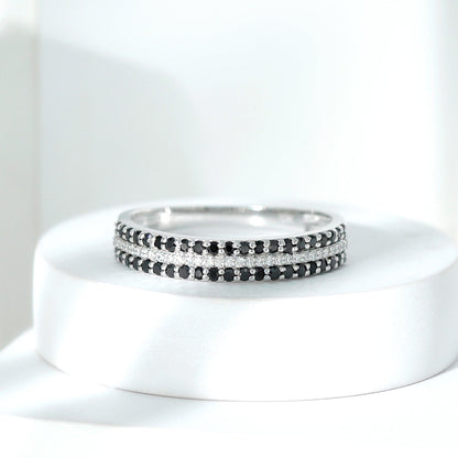 Certified Lab Grown Black and White Diamond Three Row Wedding Band