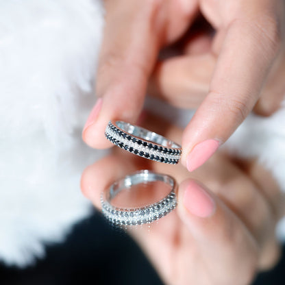 Certified Lab Grown Black and White Diamond Three Row Wedding Band