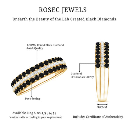 Certified Lab Grown Black and White Diamond Three Row Wedding Band