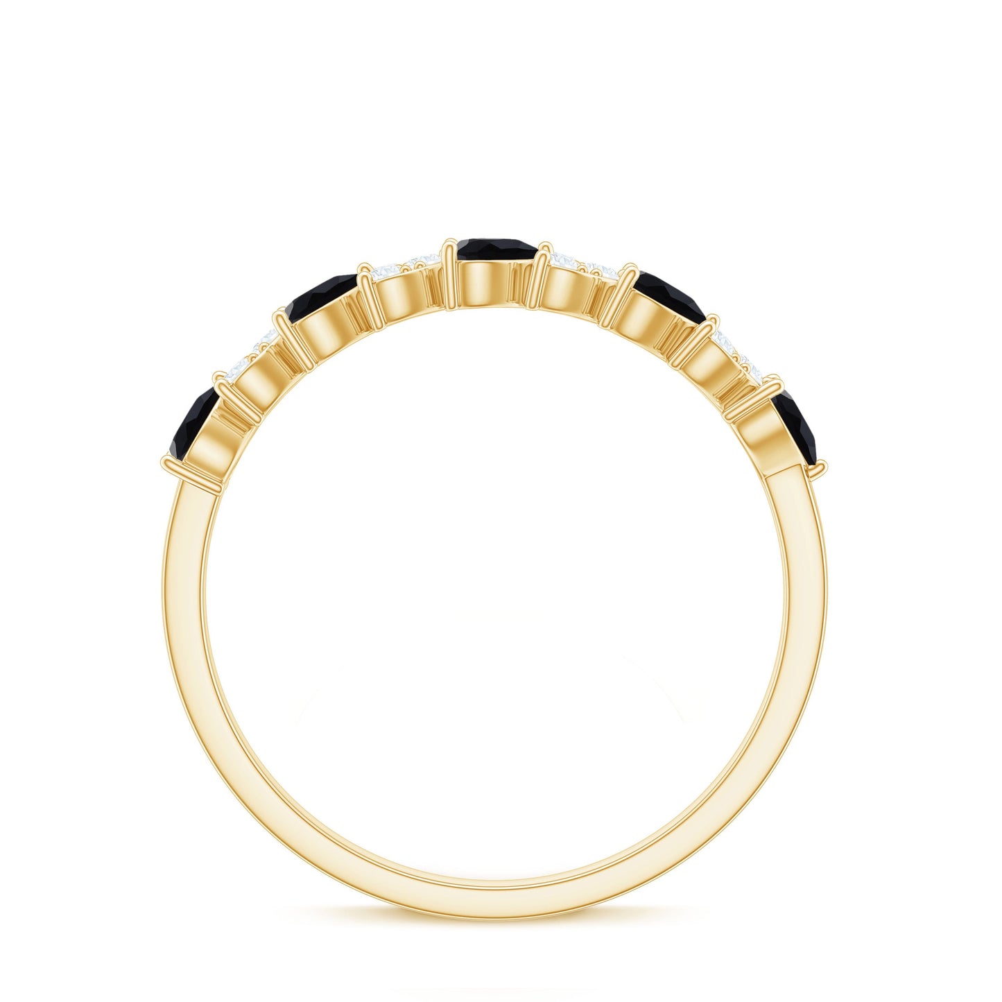 Lab Created Black Diamond Heart Half Eternity Ring with Diamond