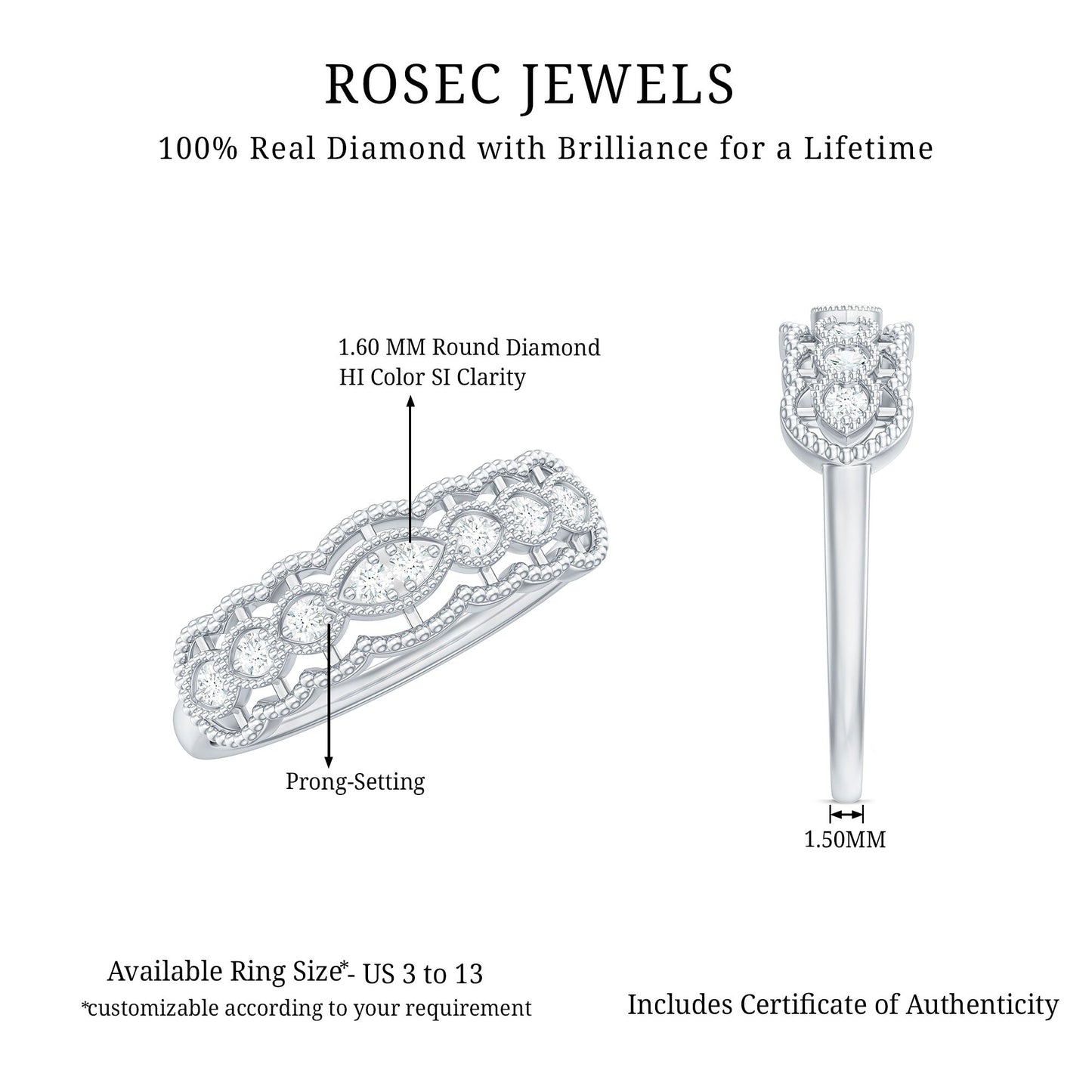Vintage Inspired Natural Diamond Anniversary Ring