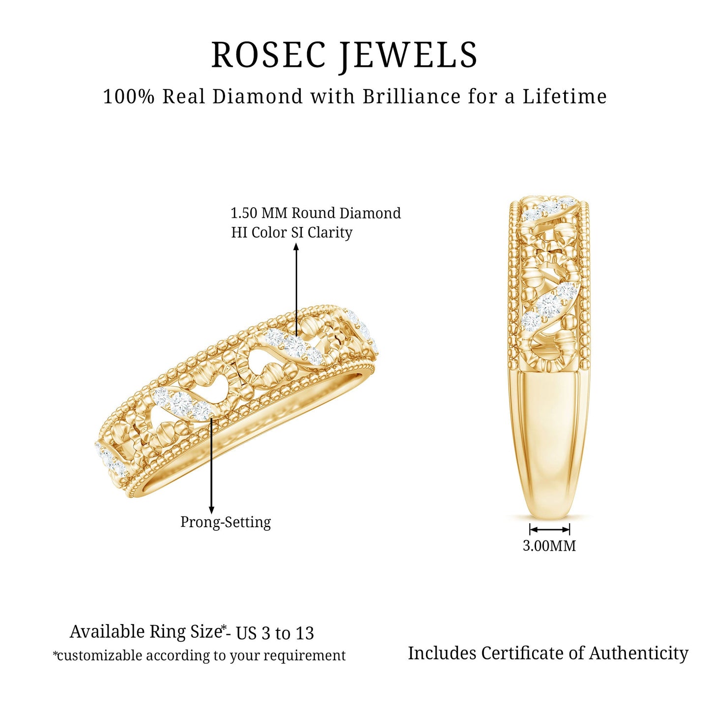 Vintage Looking Diamond Band Ring for Women