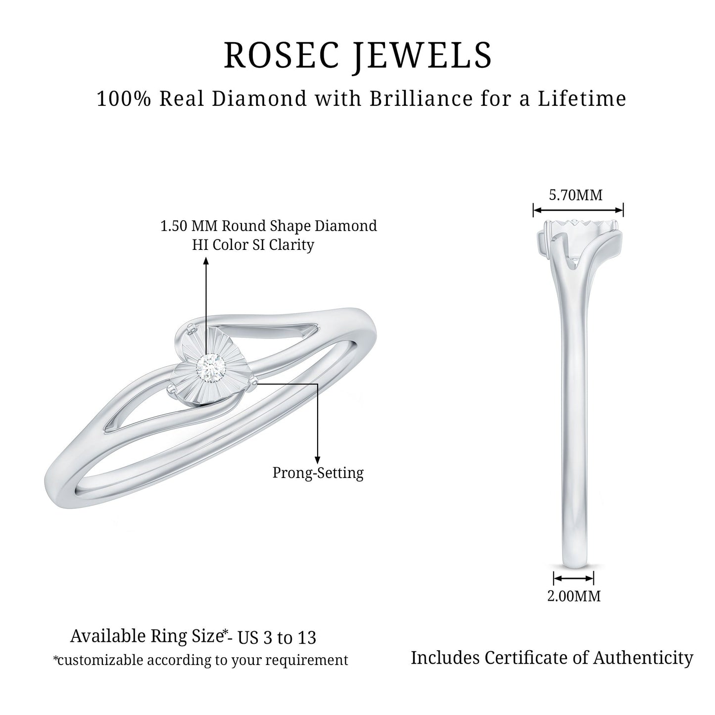 Certified Real Heart Promise Ring with Split Shank