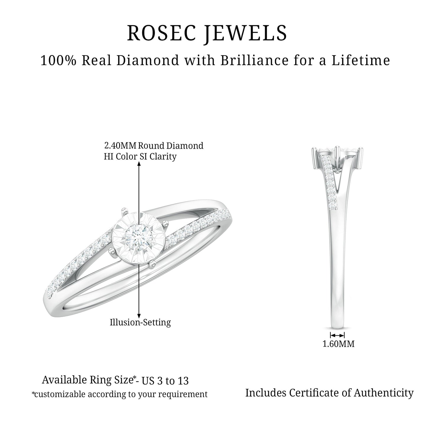 Natural Diamond Engagement Ring with Split Shank
