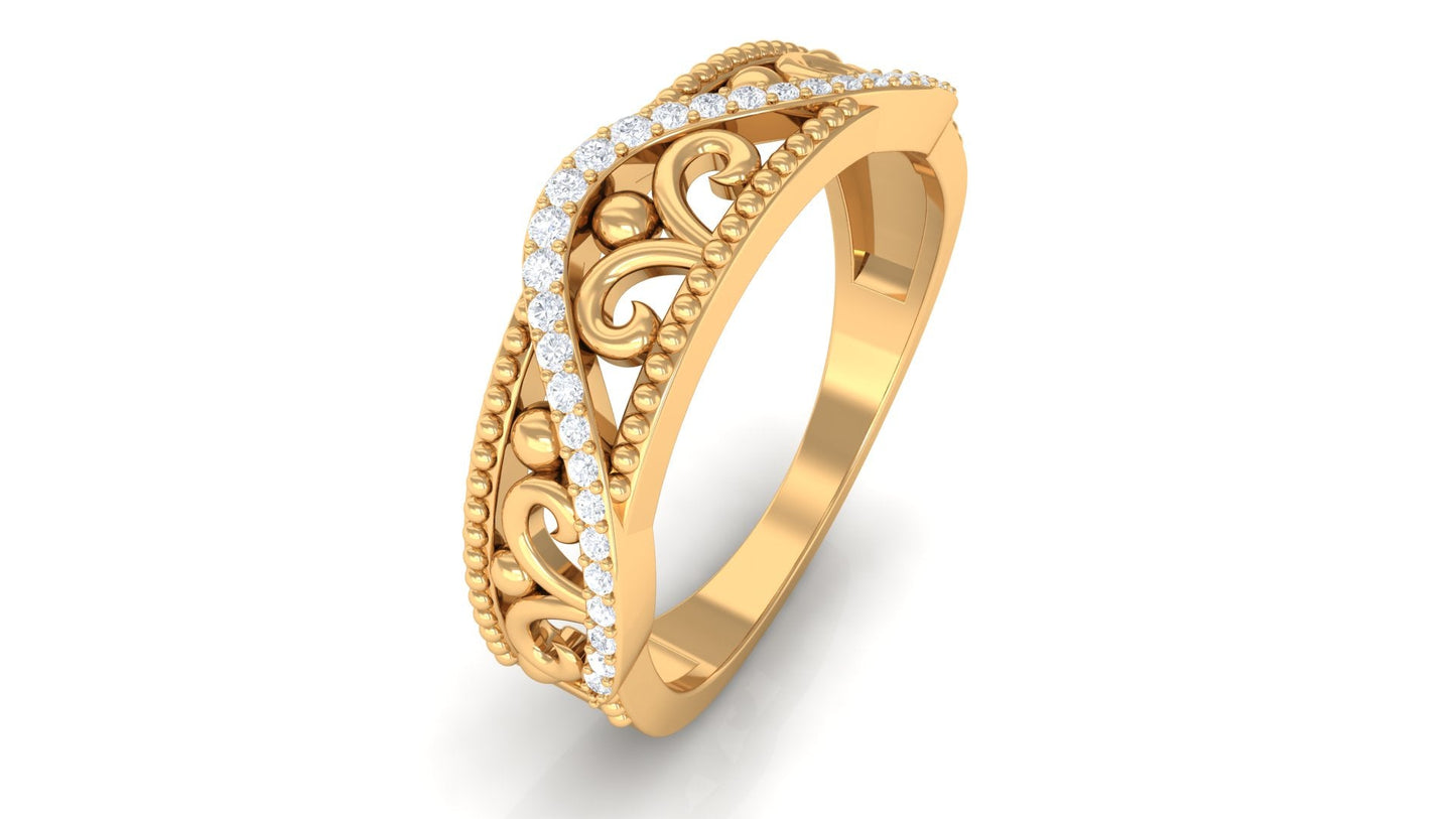 Vintage Inspired Real Diamond Wedding Band