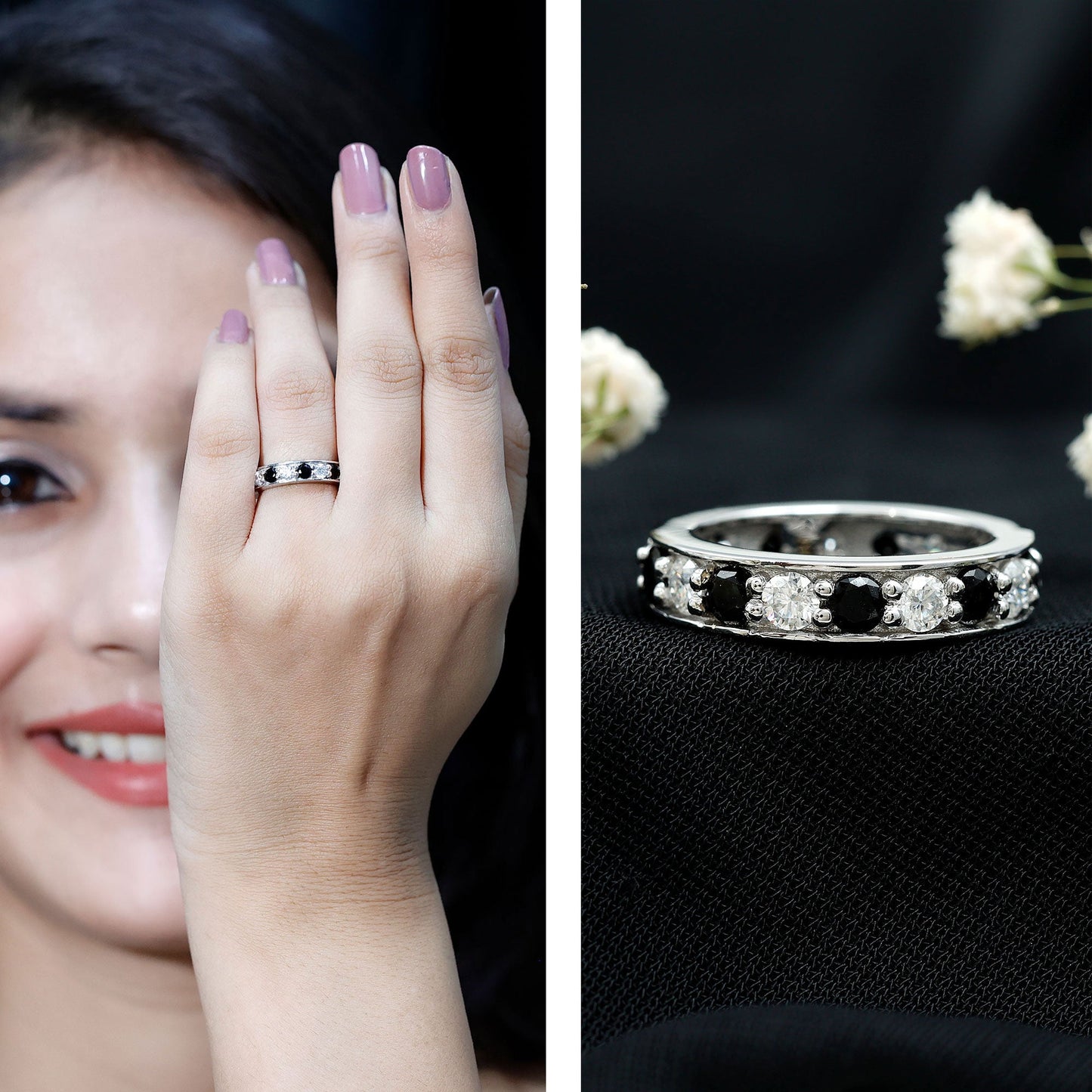 Certified Lab Grown Black Diamond Eternity Ring with Moissanite