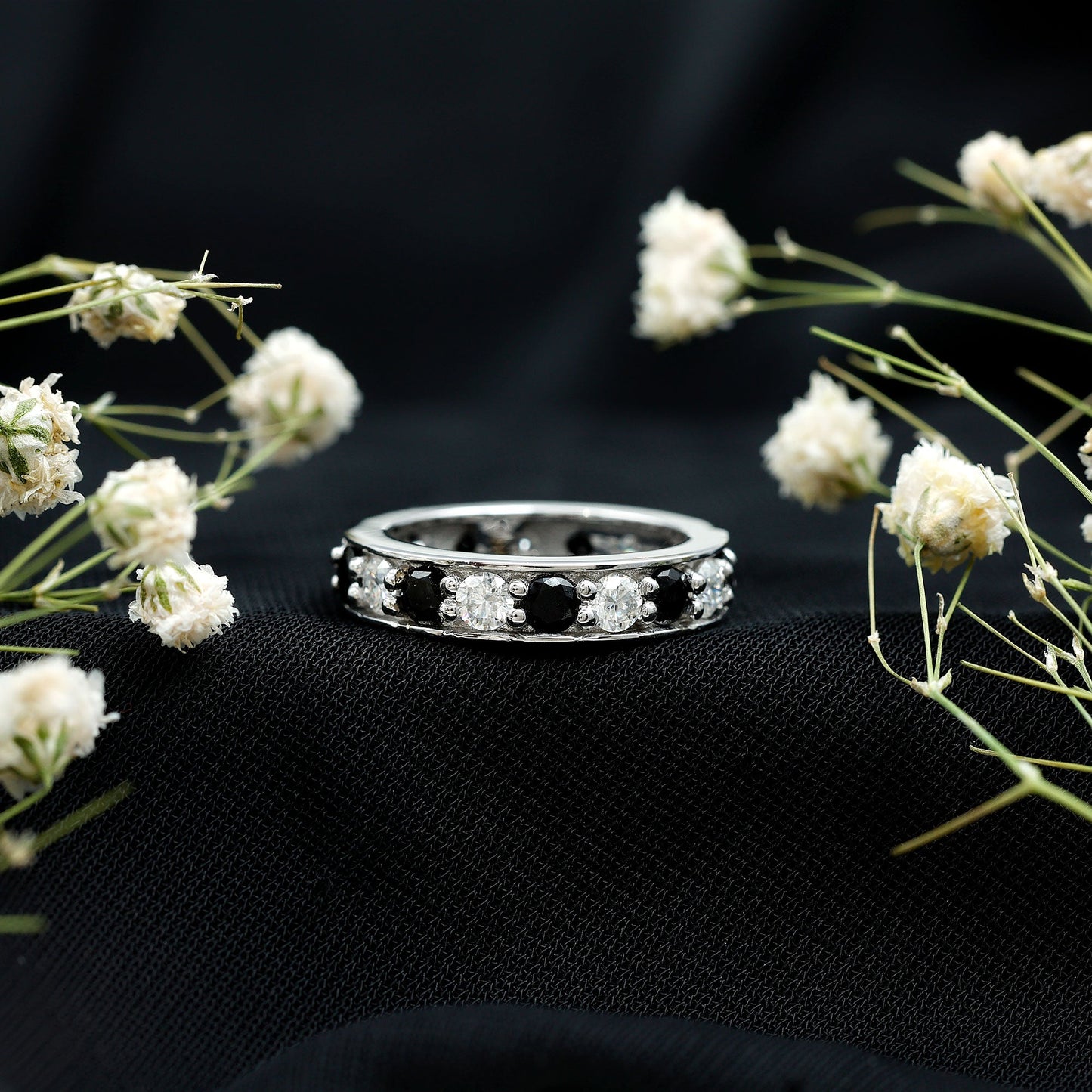Certified Lab Grown Black Diamond Eternity Ring with Moissanite