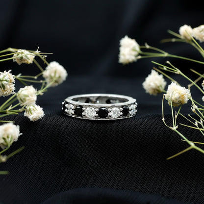 Certified Lab Grown Black Diamond Eternity Ring with Moissanite
