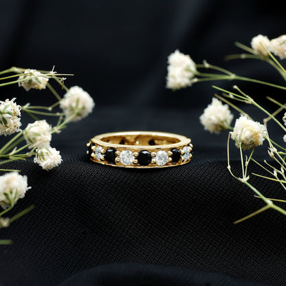 Certified Lab Grown Black Diamond Eternity Ring with Moissanite