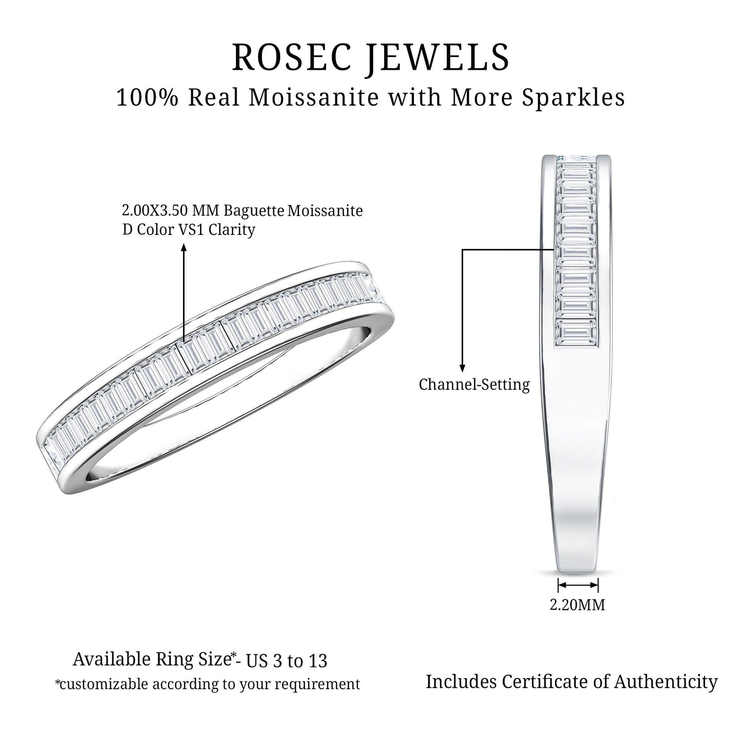 Channel Set Certified Moissanite Half Eternity Band Ring