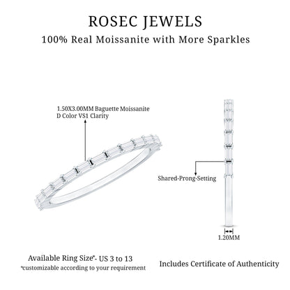 Baguette Shape Moissanite Half Eternity Stackable Ring
