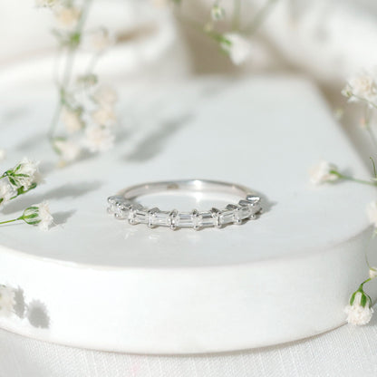 Baguette Shape Moissanite Half Eternity Stackable Ring