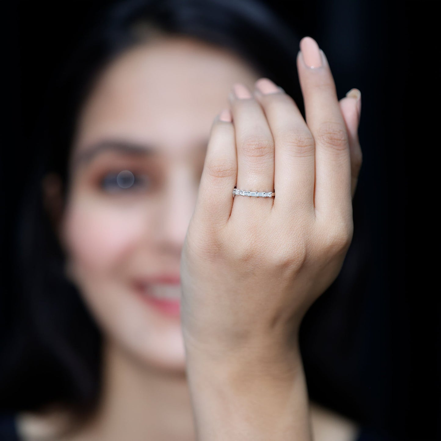 Baguette Shape Moissanite Half Eternity Stackable Ring