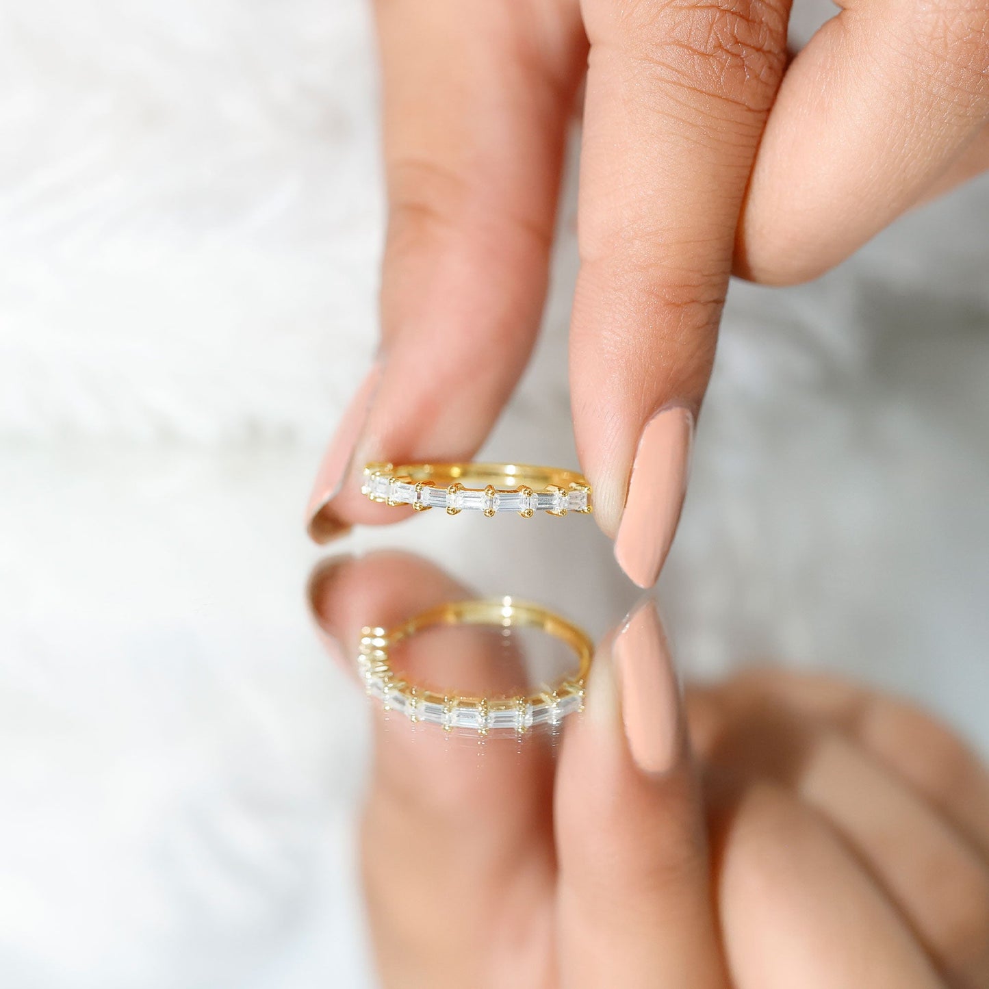 Baguette Shape Moissanite Half Eternity Stackable Ring