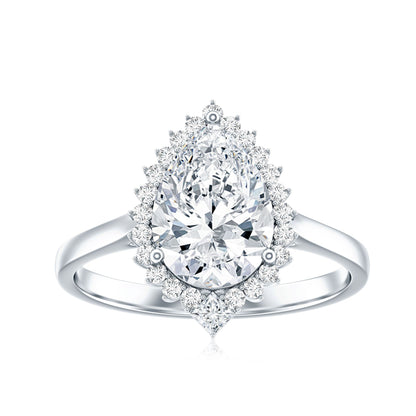 Pear Shape Moissanite Huge Engagement Ring with Halo