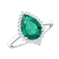 Certified 2 Carat Lab Grown Emerald Teardrop Engagement Ring with Diamond Halo