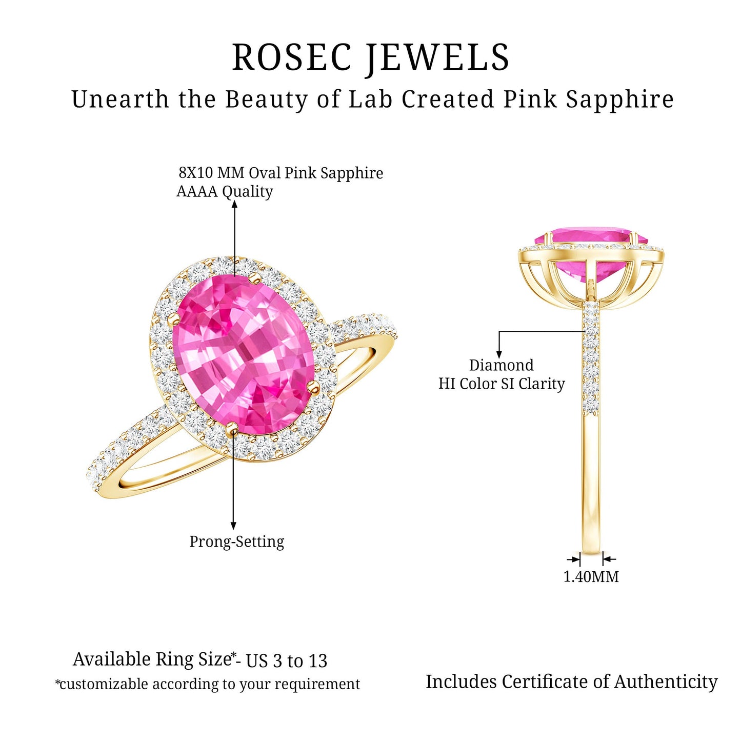 Oval Cut Created Pink Sapphire and Diamond Halo Ring