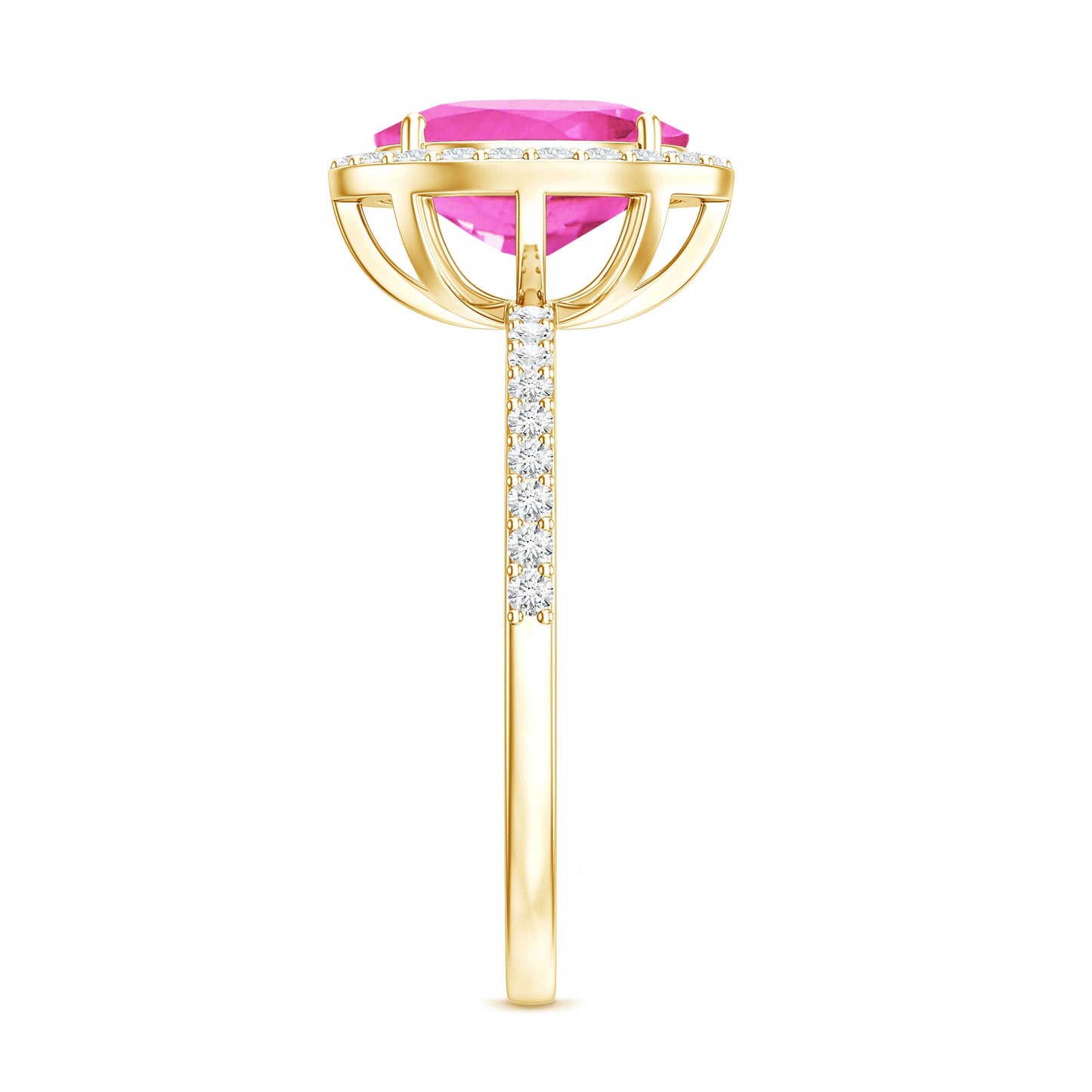 Oval Cut Created Pink Sapphire and Diamond Halo Ring
