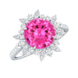 Created Pink Sapphire Cocktail Ring with Moissanite Floral Halo