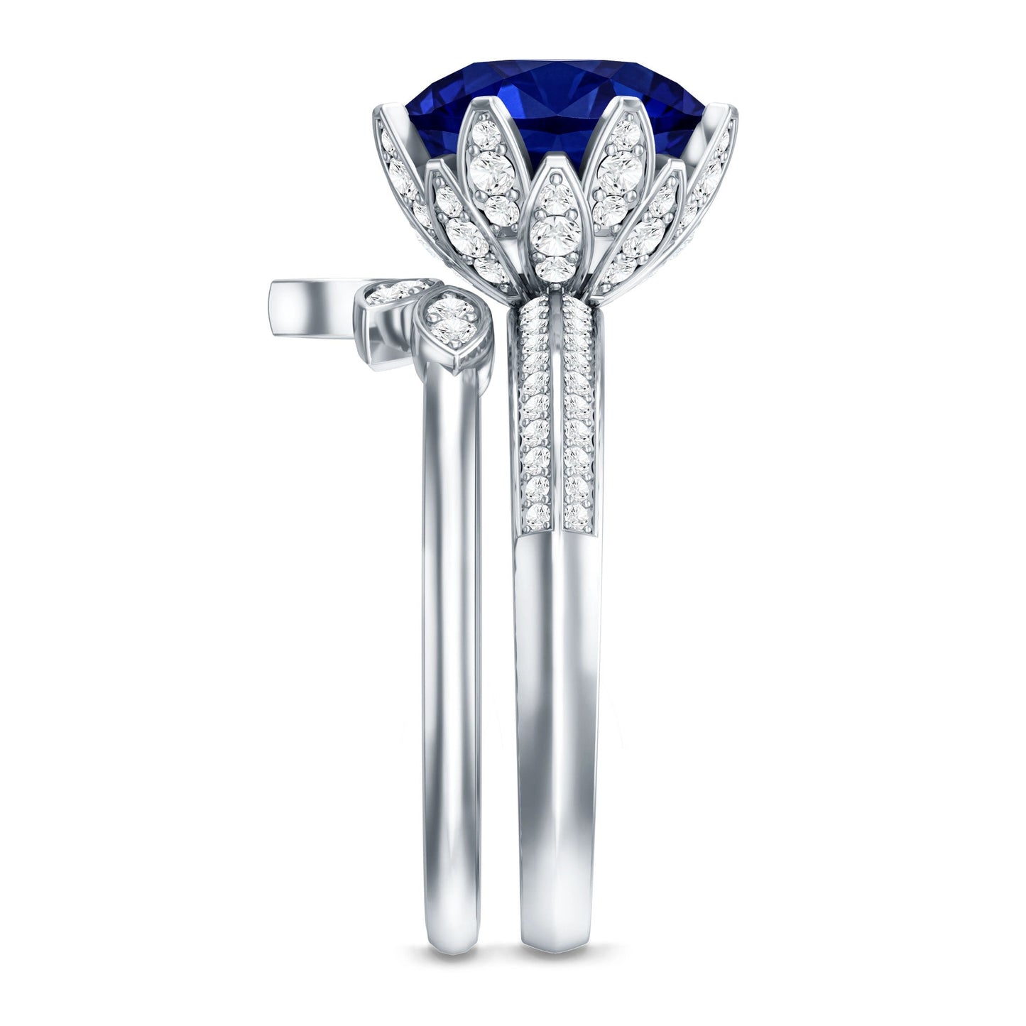 Nature Inspired 4.5 Carat Lab Grown Blue Sapphire Diamond Engagement Ring with Enhancer